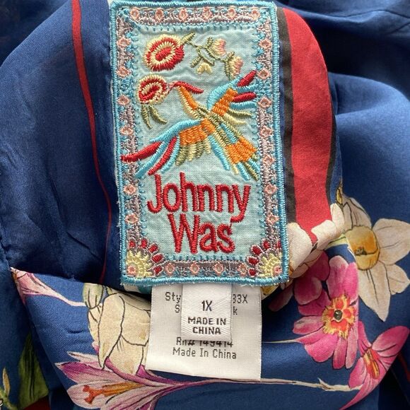 NWT Johnny Was Blue Floral Kygo Nana Silk Reversible Kimono Size 1X - Picture 14 of 16